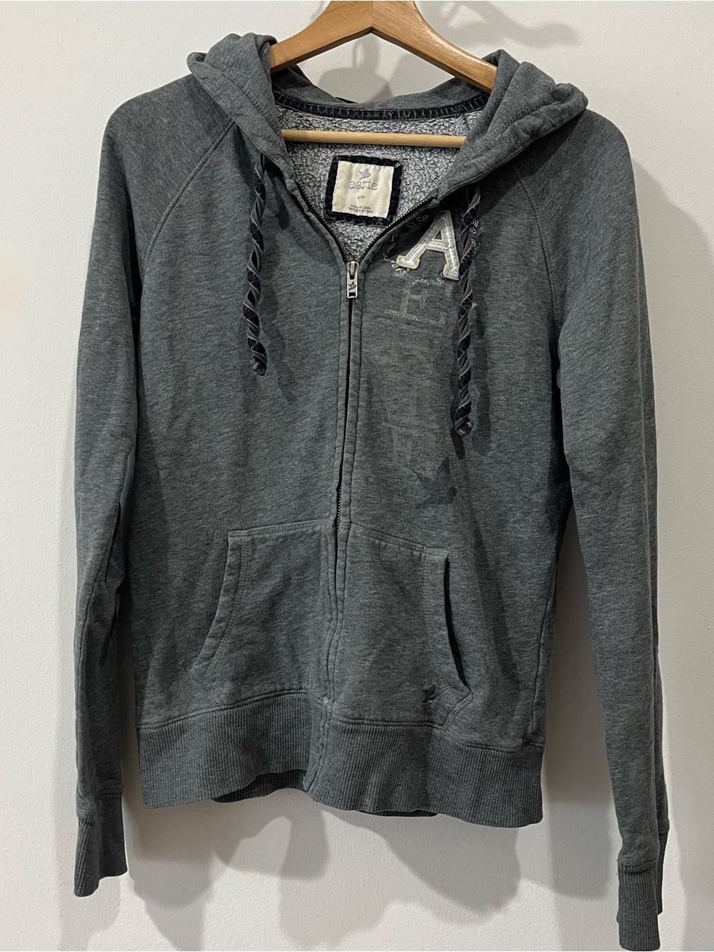 aerie Charcoal Gray Zip Hoodie with Applique A